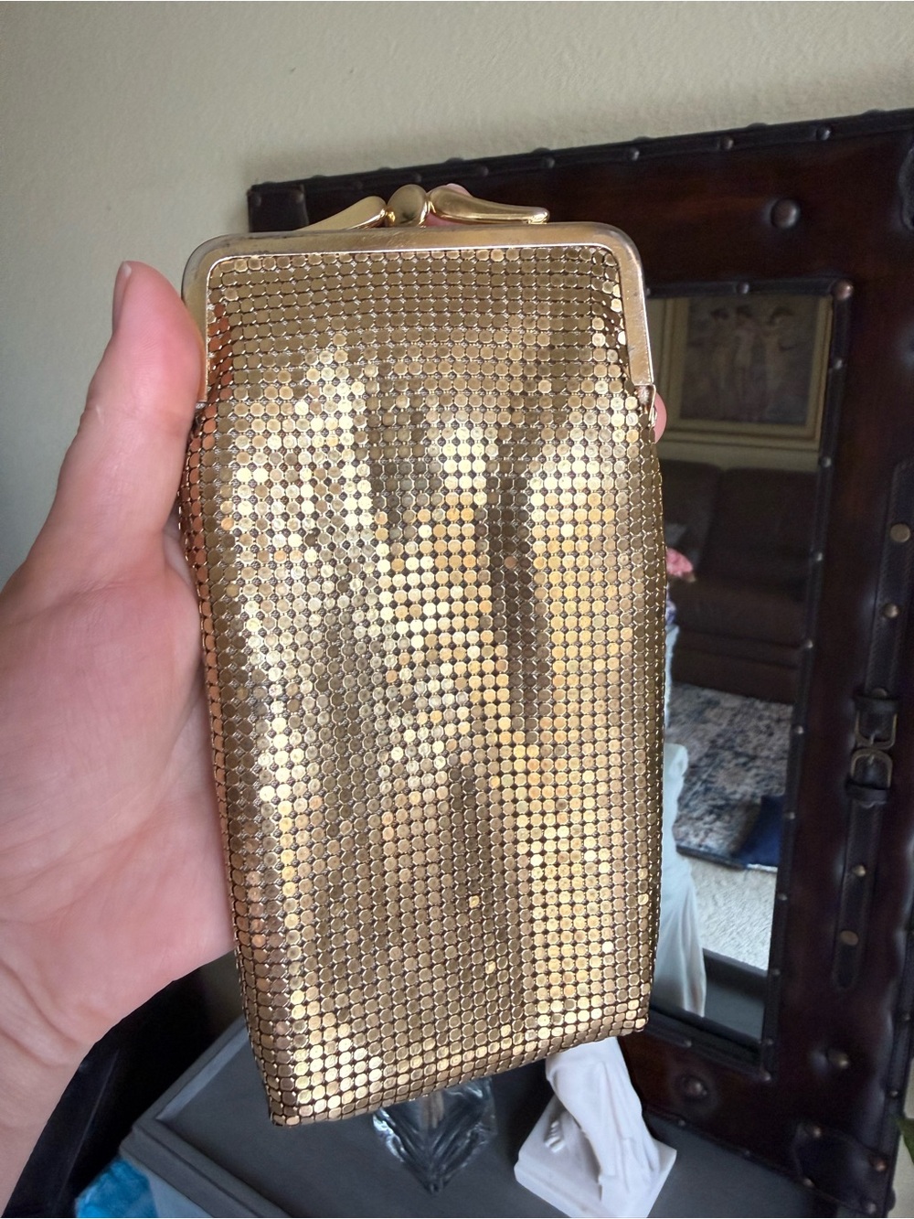 Whiting & Davis Gold Frame Double Clasp Evening Wallet